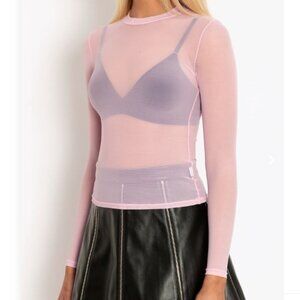 Blackmilk - Pastel Pink Sheer High Neck Long Sleeve Top